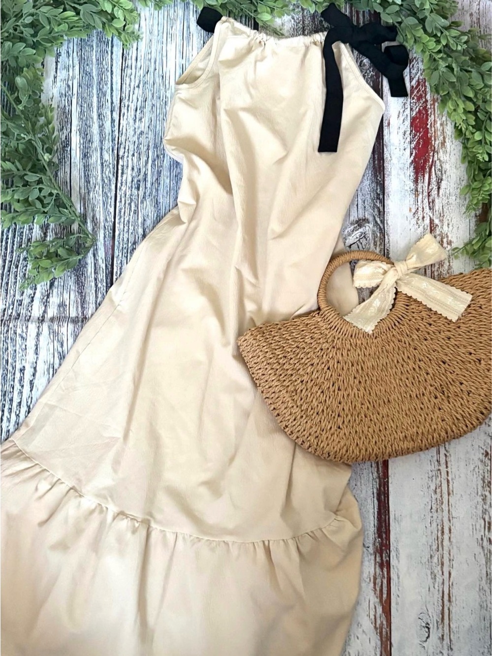 Sleeveless Cream Tie-Shoulder Maxi Dress